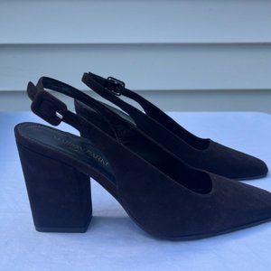 MARION PARKE Square Toe Suede Sling Back in Chocolate Size 36.5